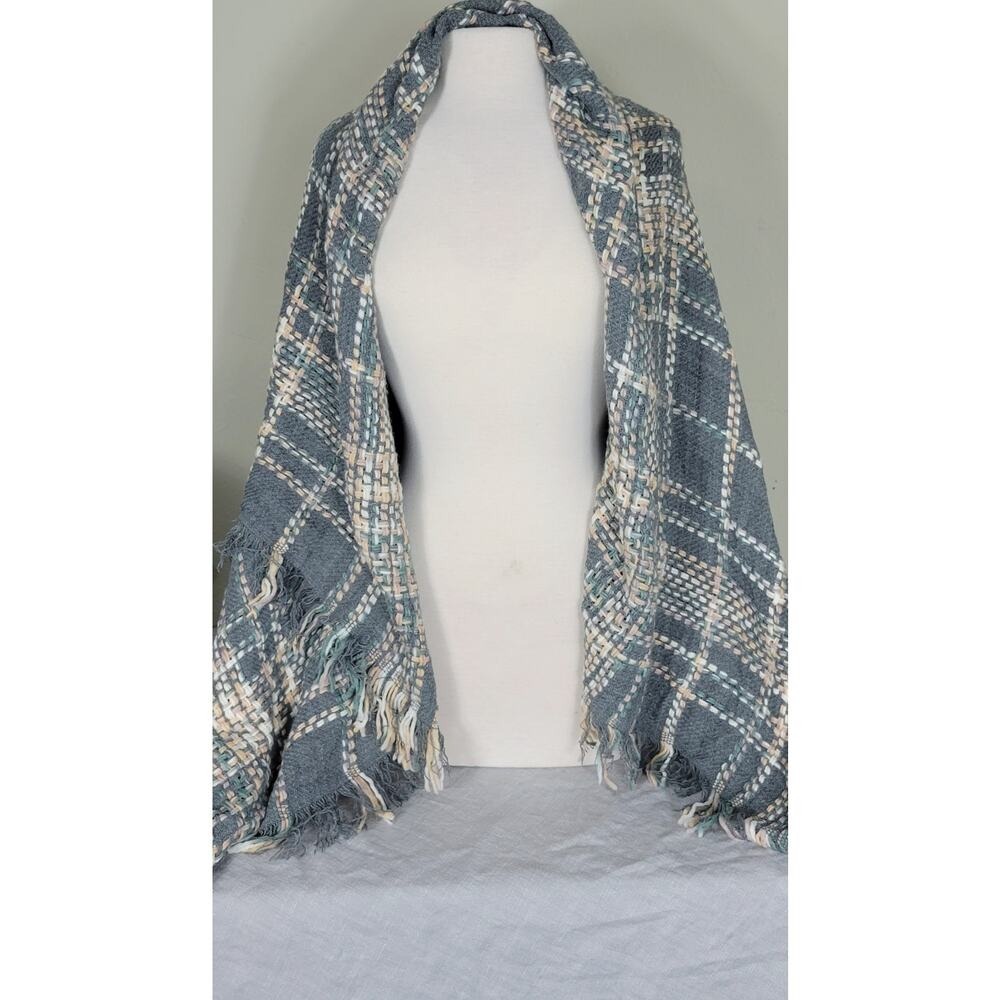 Plaid Fringe Scarf Shawl‎ Wrap Blue Multi Color Women